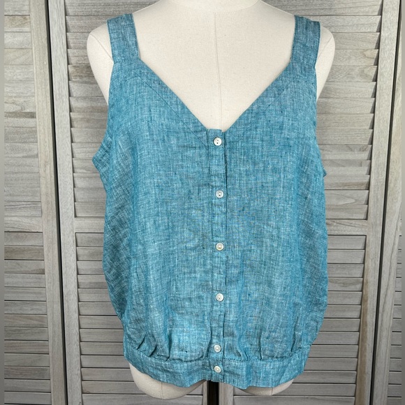 ISAAC MIZRAHI 100% Linen Cropped  Tank Top Blue-Large - Picture 1 of 2